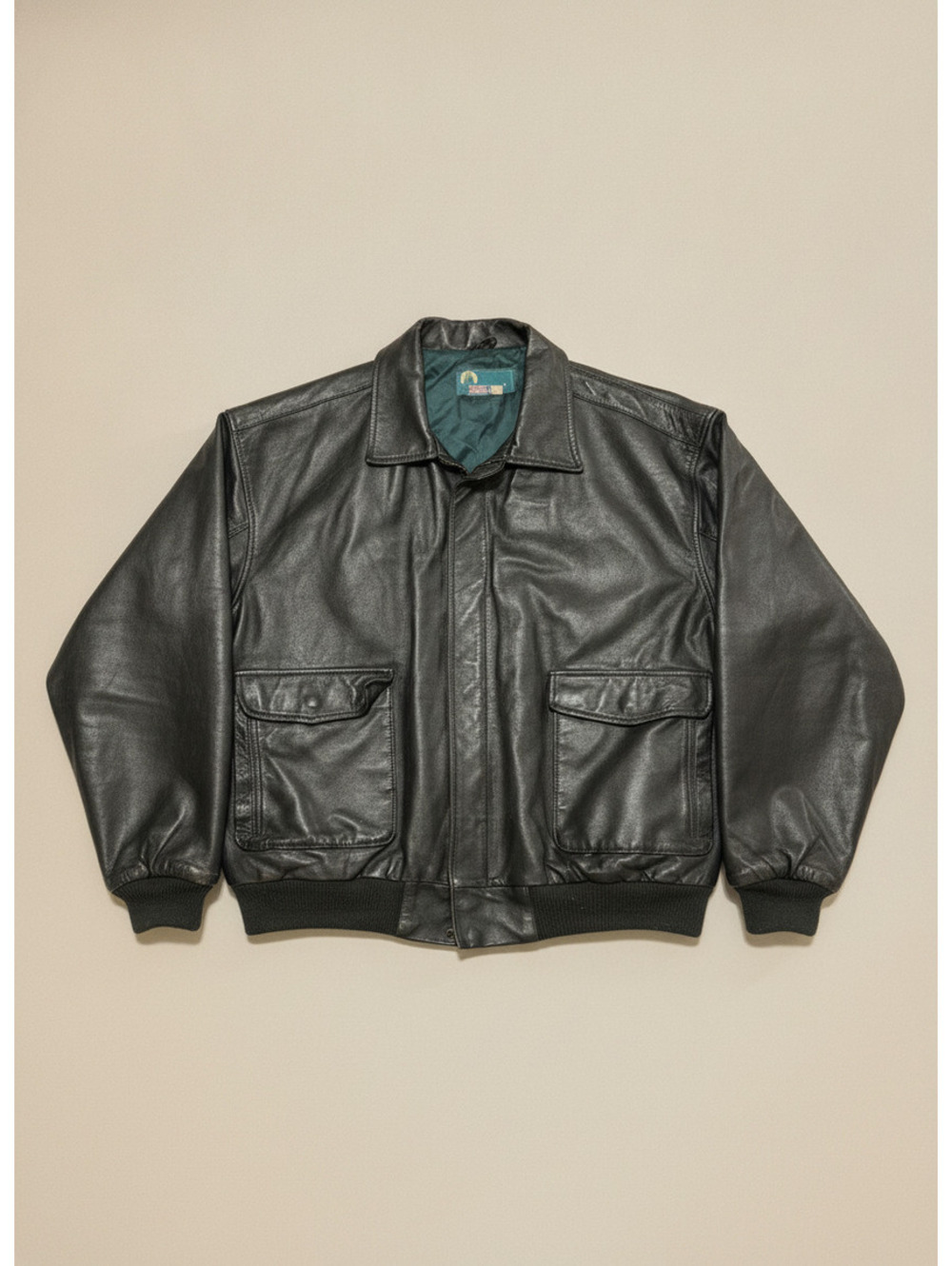 Vintage Timber Trail Black Leather Bomber Jacket Men’s Quilted Lined